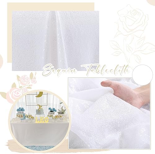 SoarDream White Sequin Tablecloth 90"x156" Wedding Glitter Table Cloth - Image 3