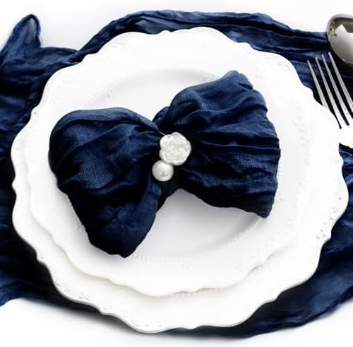100 Pack Navy Blue Cheesecloth Napkins Washable Set of 100 Navy Blue Cloth Napkins 21x21 Inches Rustic Boho Cotton Gauze Dinner Table Napkins for Wedding Bridal Baby Shower Summer Party Table Decor - Image 6