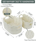 Set of 2 Paper Rope Scalloped Baskets, Small Baskets for Gifts, Beige - Image 6