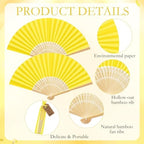 Roowest 50 Pack Paper Folding Fans Bamboo Wedding Favors, Lemon Yellow - Image 3