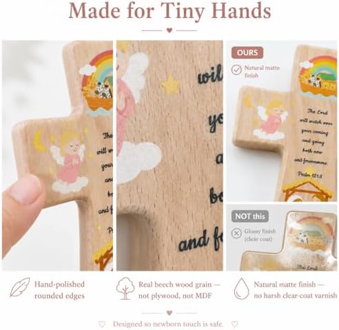 Onism Wooden Wall Cross for Baby Girl, Nativity Baptism Gift, 8 in Hardwood - Image 6