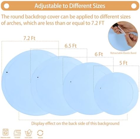 2 Pcs 7.2 FT Baby Blue Round Backdrop Cover for 5 to 7.2ft Circle Arch Stand with Oh Baby and Happy Birthday Decal Sign - Arch Backdrop Cover for Wedding Party Photography Decoration - Image 3