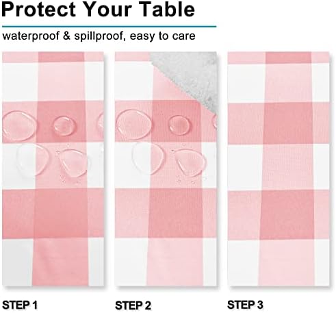 Hiasan Checkered Tablecloth Rectangle 60 x 120 Inch, Peach Pink and White - Image 3