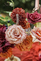 Serwalin Artificial Fall Flowers, Burgundy Orange Silk Flowers for Wedding - Image 4