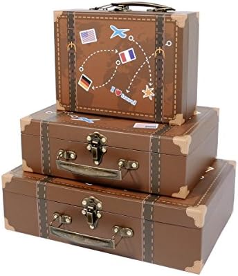 SLPR - Small Vintage Suitcase Boxes, Set of 3, Travel Themed Party Decor by SLPR