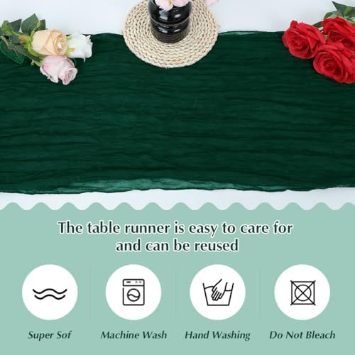 10 Pack Blackish Green Cheesecloth Table Runner -21*120Inch Long Boho Wedding Table Decor, Rustic Gauze Fabric Runner for Bridal Showers, Baby Showers & Parties (Sheer, Lightweight, Wrinkled Design) - Image 4