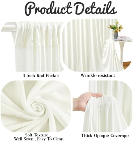40ft x 10ft Ivory Backdrop Curtains, 8 Panels Cream Drapes for Backdrop - Image 6