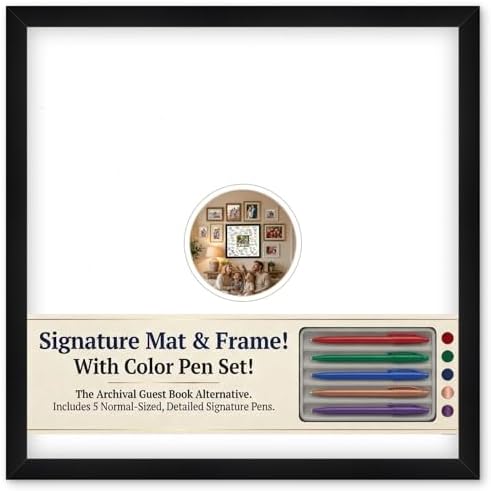 CountryArtHouse Signature Keepsake Frame - Circle Mat Window - Black Wood Genuine Hardwood 20x20 5x5 Photo - White Double Mat - Complete Keepsake Signing Kit by CountryArtHouse