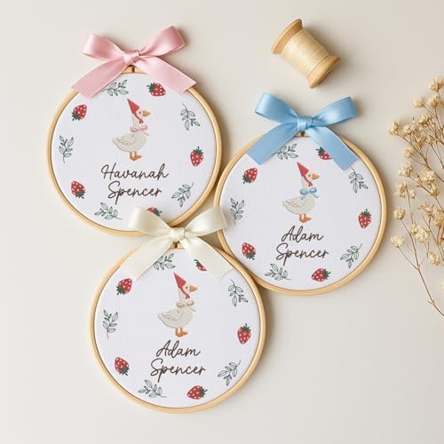 Embroidery Baby Name Sign, Personalized Welcome Baby Hoop Sign with Bow, Custom Baby Name Sign for Hospital, Infant Baby Shower Gifts New Parents (05) - Image 2