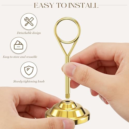 Urban Deco 16 Pieces Table Card Holder Place Card Holders 4 inches Steel Card Holders for Photos, Food Signs, Memo Notes, Weddings, Restaurants, Birthdays (Gold Round) - Image 4