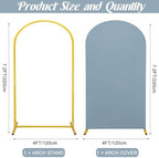 Metal Arch Stand and Cover Set,1 Dusty Blue Spandex Fitted Backdrop with 1 Gold Wedding Arched Stand Frame for Parties Birthday Baby Shower Bridal Banquet Decoration (7.2FT) - Image 2