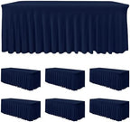6 Pack Navy Spandex Table Covers 6ft Rectangle Ruffle Skirts for Party by HolidayIdeas