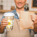 Whaline 50 Pcs Summer Daisy Disposable kraft Paper Cups with Lids and Sleeves 16 Oz Boho Groovy Smile Daisy Flower Coffee Cups for Summer Wedding Birthday Table Decor Party Supplies - Image 7