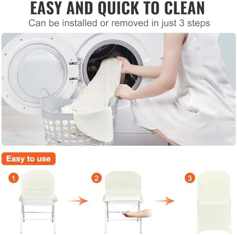 VEVOR Stretch Spandex Folding Chair Covers, Universal Fitted Chair Cover, Removable Washable Protective Slipcovers, for Wedding, Holiday, Banquet, Party, Celebration, Dining (30PCS Ivory White) - Image 4