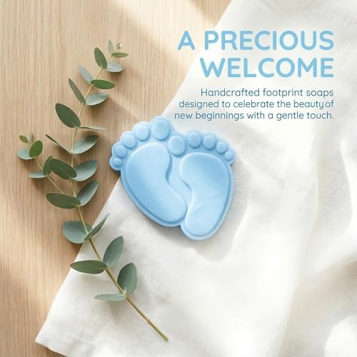 50 Sets Baby Feet Scented Soap Baby Shower Favors for Guests Blue Mini Handmade Soap with Thank You Tags, Organza Bags and Pins for Gender Reveal Birthday Party Supplies (50, Blue) - Image 3