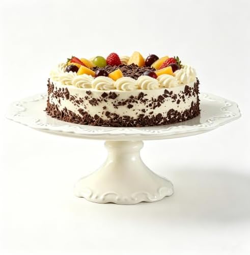 Ceramic Cake Stand Pedestal, 12 inch White Round Cake Plate for 10 in Cake by Florisun