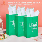 DjinnGlory 100 Pack Small Green Gift Bags with Handles 9x5.5x3.15 Inch for Boutiques, Thank You Paper Bags for Wedding Birthday Party Favors Goodies Christmas Gifts - Image 2