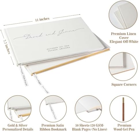 Personalized Wedding Guestbook, Custom Guest Book Wedding Reception, Small Guest Book, Guestbooks for Bridal Shower, Baby Shower, Birthday, Sign in Book for Party, Linen, 11.0x7.7inches - Image 4