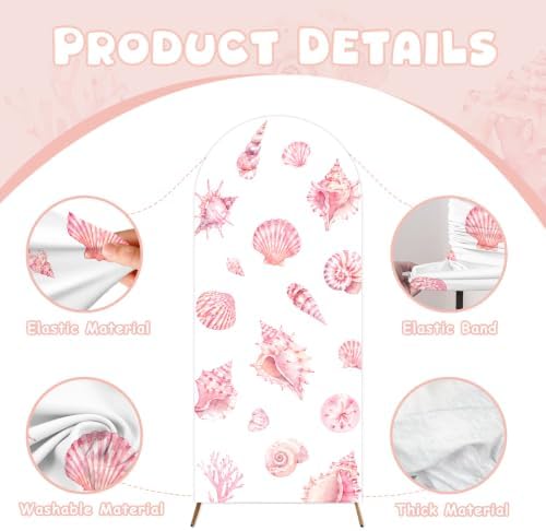 2PCS A Little Pearl is on the Way Baby Shower Arch Backdrop Cover 6ft 7.2ft Stretchy Seashell Theme A Little Pearl is on the Way Backdrop for Under the Sea Baby Shower Decorations Party Supplies - Image 6