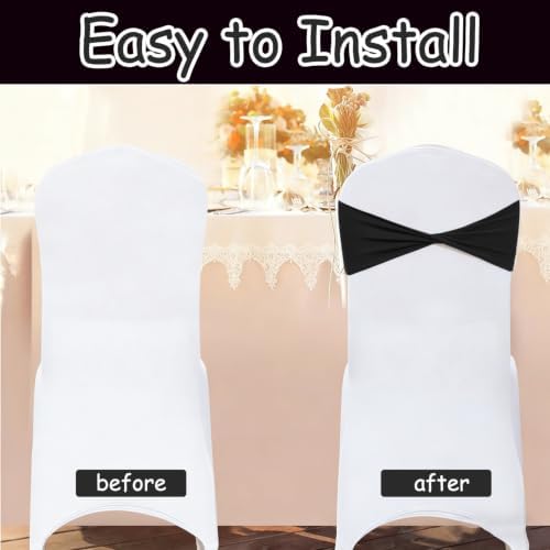 Black Chair Sashes Bows 60Pcs Spandex Chair Sashes Elastic Chair Cover Bands Ties Without Buckle for Wedding Birthday Party Ceremoney Events Decoration - Image 6