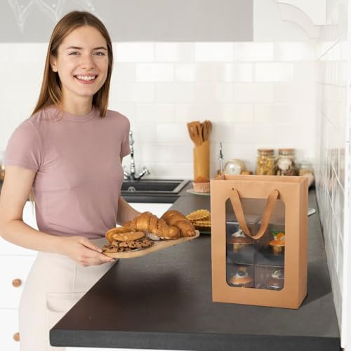 EUSOAR Kraft Clear Transparent Gift Bags - 50pcs, 7.8"x3.9"x11" with Handles and Transparent Window for Grocery, Business, Party, Wedding - Image 5
