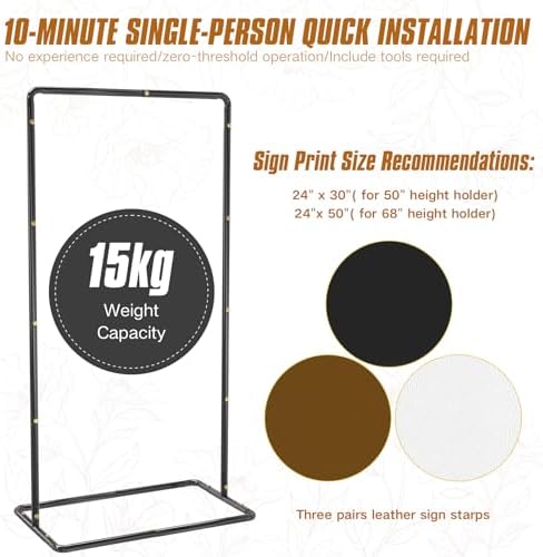 Blcak Wedding Sign Holder Adjustable Welcome to Our Wedding Sign Stand 68”x31”x 20”,Heavy Duty Easel Stand for Sign Include 6 Sign Hanging Straps &1 Storage Bag&Ground Stakes for Signs and Posters - Image 5