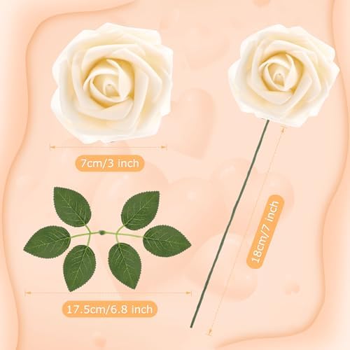 100 Pcs Artificial Foam Rose Flower Faux Bouquet Wedding Fake Rose Gift for Mother's Day Women DIY Bridal Shower Party Table Birthday Home Spring Decor (Champagne) - Image 2