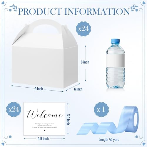 Maitys 24 Set Welcome Boxes for Wedding Guests 9x6x6 Gable Boxes Light Blue - Image 2