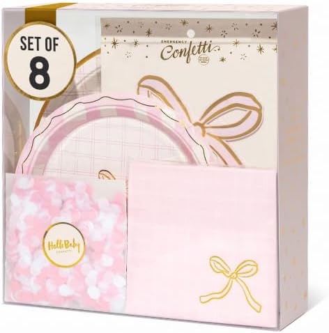 Baby Shower Celebration, Stylish Tableware Set for 8 Guests – Pink/White by EmergencyConfetti
