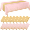 Tudomro 16 Pack Pink and Gold Plastic Tablecloths Satin Runner Set by Tudomro