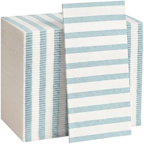 100 Pack Striped Linen-feel Napkins Bulk Striped, Blue by Janlaugh