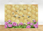 10X5ft Fabric Honeycomb Bee Floral Art Backdrop Wedding Baby Shower Wall Decor Party Decorations Tapestry for Photography Background Photo Studio Props by kolyulahair
