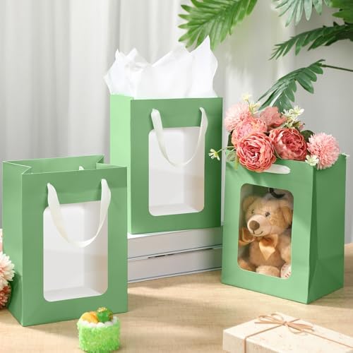 Zhanmai 36 Pcs Kraft Paper Gift Bags with Clear Window Handles, Sage Green - Image 4