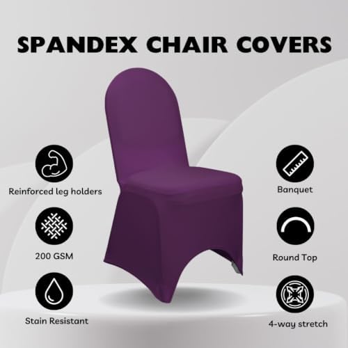 YOUR CHAIR COVERS - 6 Pack Eggplant Stretch Spandex Banquet Chair Covers - Wedding Slip Premium Quality Cover - Image 2