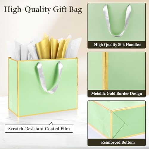 Addblu 24 Pack Light Green Large Gift Bags with Handles & 72 Tissue Papers - Image 3