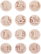 Disney Classic Winnie The Pooh Natural Wood Tone, 12 Piece Wooden Engraved Milestone Cards by NoJo