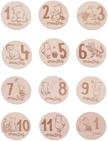 Disney Classic Winnie The Pooh Natural Wood Tone, 12 Piece Wooden Engraved Milestone Cards by NoJo