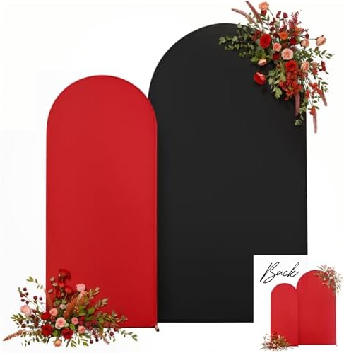 Black Red Arch Backdrop Cover Set of 2 Spandex Arch Covers 7.2 and 6ft Wedding Arch Stand Cover Bridal Baby Shower Photo Stretchy Backdrop Arch Cover Birthday Party Arch Covers by HBBMAGIC