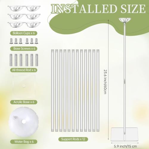 Aneco 6 Pieces Clear Acrylic Balloon Stand Set 23.6 Inches Height Balloon Centerpieces Stand with 6 Water Bags for Table Top Birthday Wedding Party Event Decoration (Balloons Not Included) - Image 3