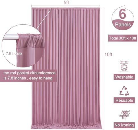 30ft x 10ft Dusty Pink Backdrop Curtain for Parties Rose Wrinkle Free Backdrop Drapes Panels for Baby Shower Birthday Party Wedding Photo Photography Polyester Fabric Background Decoration - Image 5