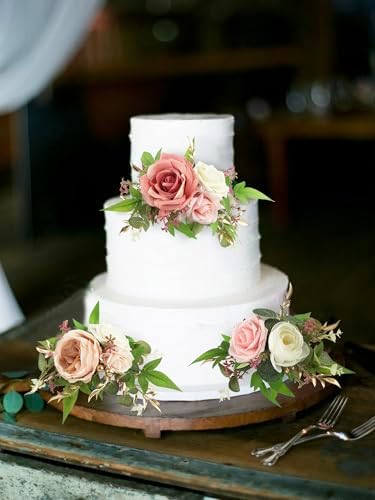Rinlong 3Pcs Premade Cake Flowers, Pink Wedding Cake Decor - Image 2