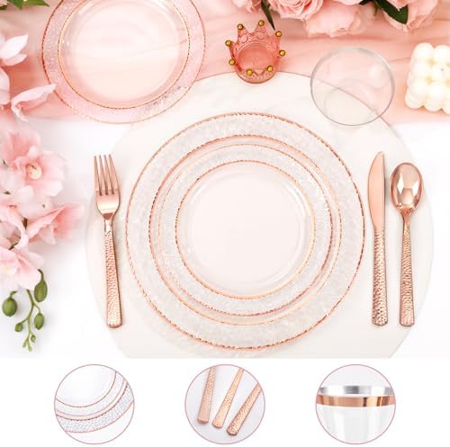 Ciaell 150PCS Rose Gold Plastic Plates – Disposable Plates with Rose Gold Plastic Silverware include 50Plates, 25Forks, 25Knives, 25Spoons, 25Cups for Wedding & Party - Image 6