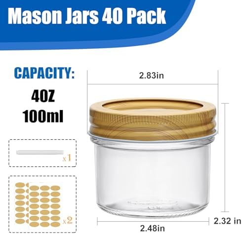 Accguan Mini Mason Jars 4 oz, 40 Pack Regular Mouth Glass Jars with Lids - Image 2