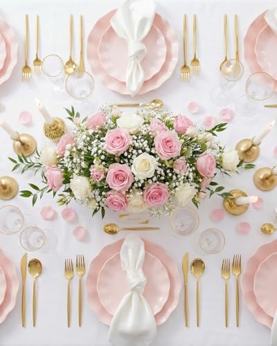 LIYH 24 Pcs Pink Plastic Plates Reusable, Pink Scalloped Plates Durable and Dishwasher Safe, Light Weight Daisy Wavy Plate Parties, Birthday, Picnics, BPA Free(12Guests) - Image 5