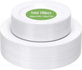 White Plastic Plates Disposable, 100Pcs Dinner 10.25" & Dessert 7.5" by Moretoes