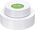 White Plastic Plates Disposable, 100Pcs Dinner 10.25" & Dessert 7.5" by Moretoes