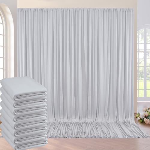 40ft×10ft Sliver Grey Wrinkle Free Backdrop Curtains for Parties, 8 Panels 5×10ft Thick&Silky Polyester Sliver Photo Backdrop Drapes Curtains for Birthday Party Baby Shower Wedding Photography by ENJOYYOURPARTY