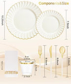 Ciaell 175 Piece Ivory and Gold Plastic Plates for Weddings Parties - Image 6