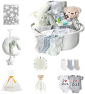 CREVENT Gift Set for Girls Boys -Diaper Caddy Organizer Basket with 1 Blanket, 1 Taggie, 1 Lovey, 3 Socks，2 Baby Bodysuits, 1 Crib Mobile, 1 Gift Bag - Newborn Essential by CREVENT
