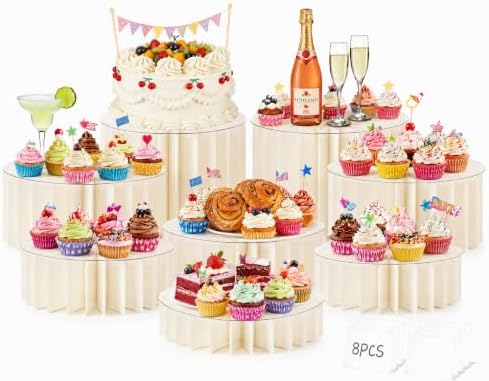 8Pack Buffet Risers Display Stands Foldable Food Risers for Buffet Table Tall Cake Cupcake Stands Cardboard Cylinder Stand Dessert Table Display Set for Catering Jewelry Wedding Party Decor (White) by Unknown